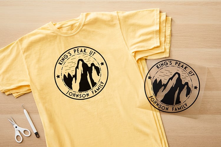 svg file printed onto yellow t shirt