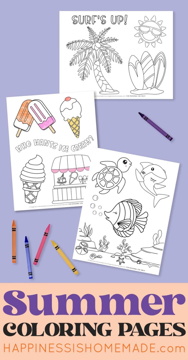 summer coloring page printables with crayons