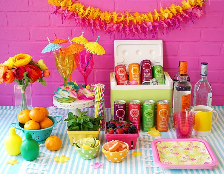 Cocktail party table with pink background