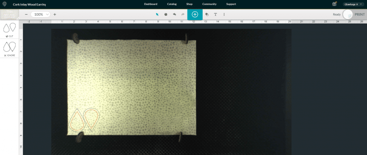 glowforge app software cork inlay cutting