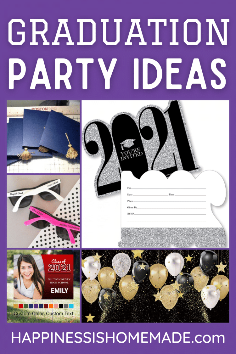 Graduation Party Ideas Collage with 5 images and Purple background