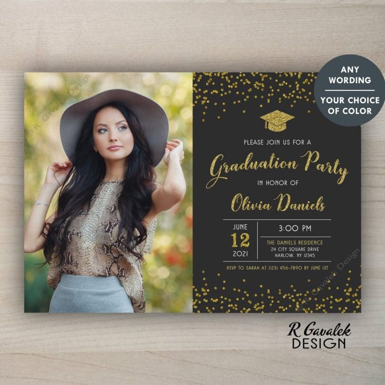 Graduation invitation with portrait of girl