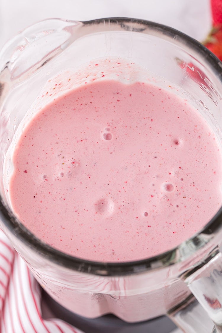 Extreme close up of Strawberry Milkshake in a Blender