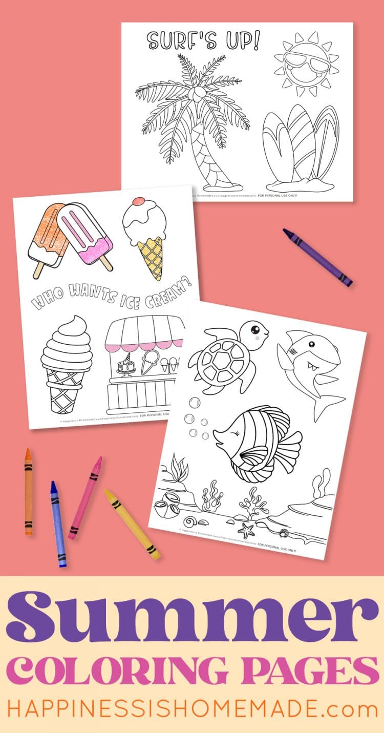 summer coloring page printables with crayons