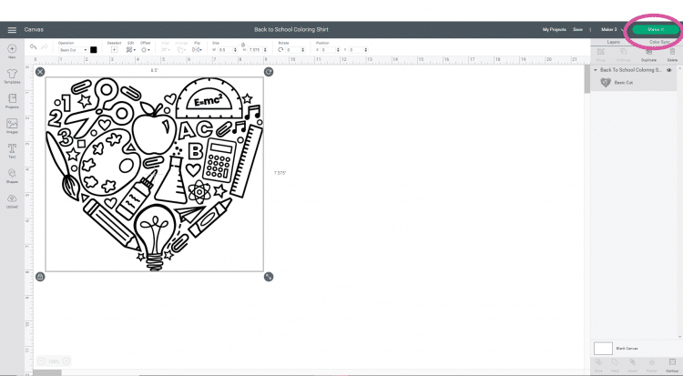 Software Screenshot - "Make It" Button in Cricut Design Space