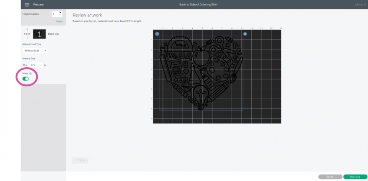 Software Screenshot - Mirroring Canvas in Cricut Design Space