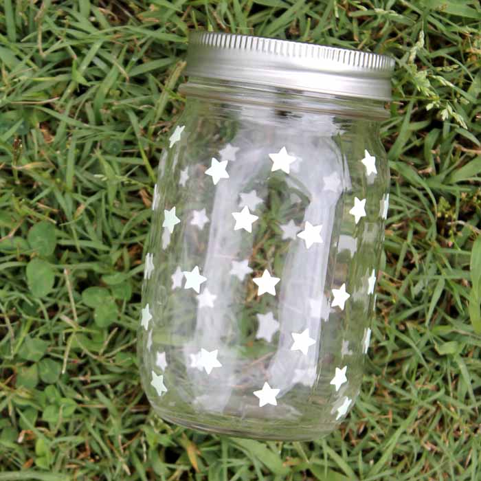 mason jars with glow in the dark star stickers