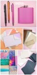 Collage of laser engravable materials including wood, acrylic, stone, slate, flask, pens, etc.