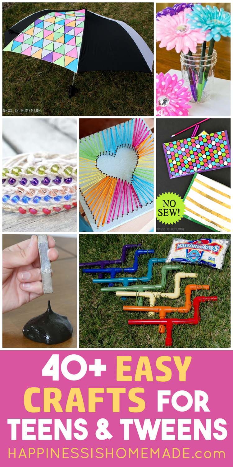 collage of easy crafts for teens and tweens