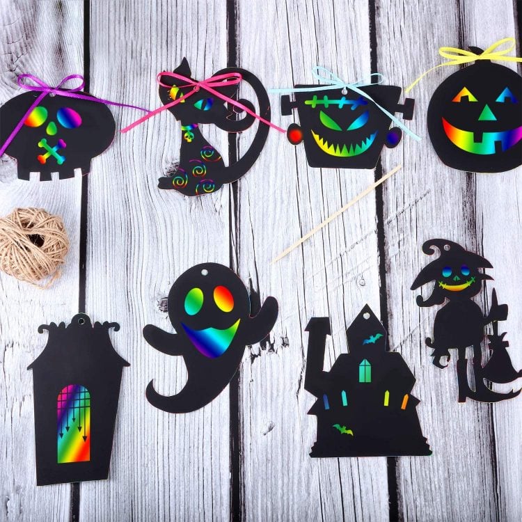 black halloween silhouettes with rainbow backgrounds