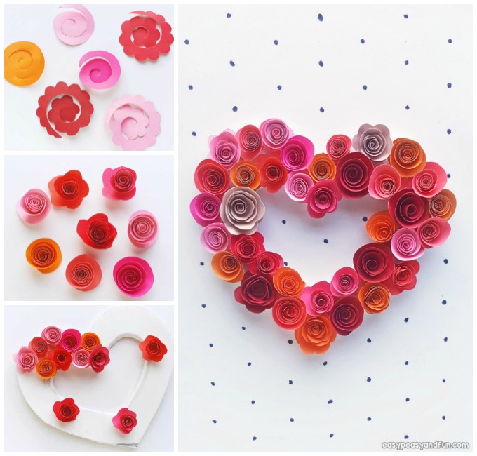 rolled paper roses glued together to make a heart