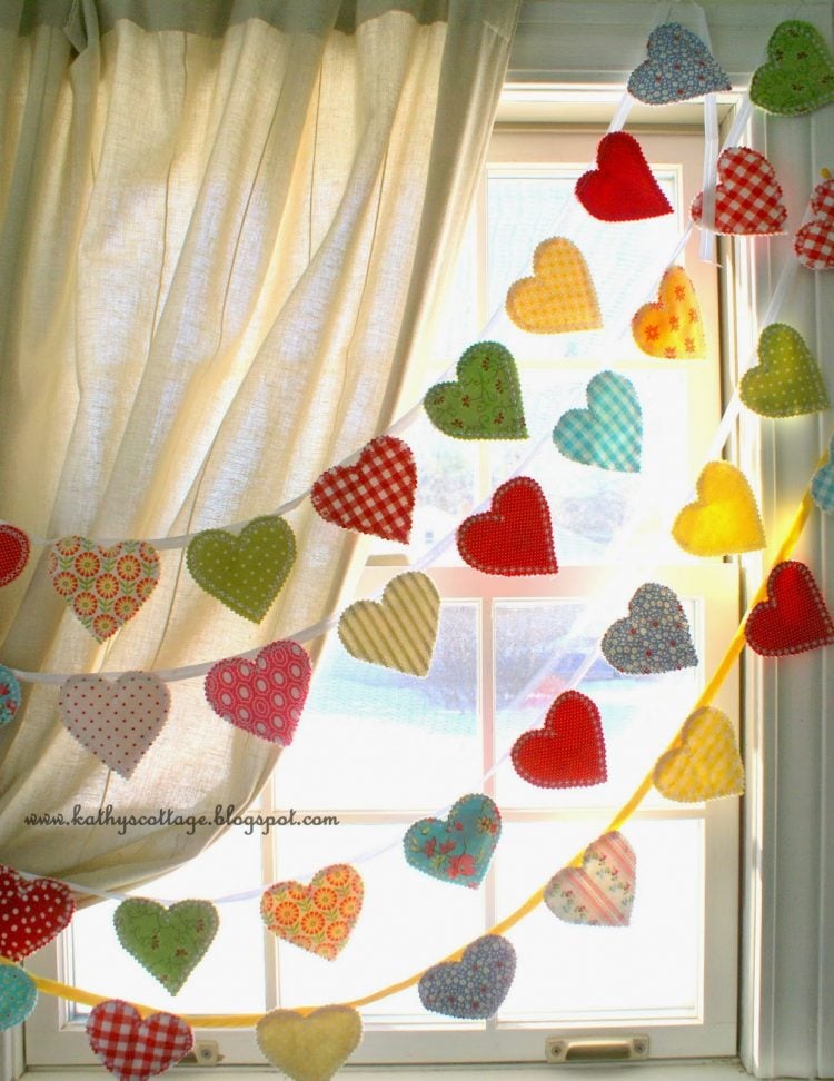 scrap made valentine heart banner in home