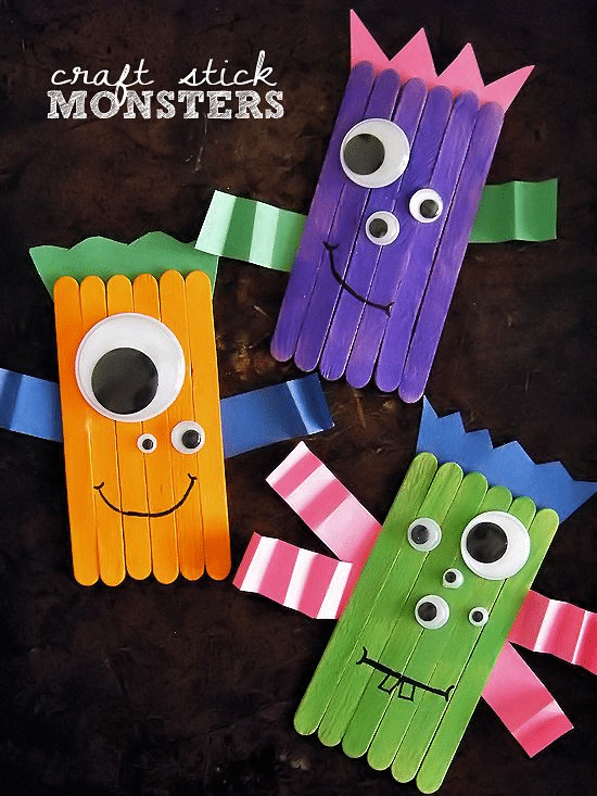 craft stick monsters smiling