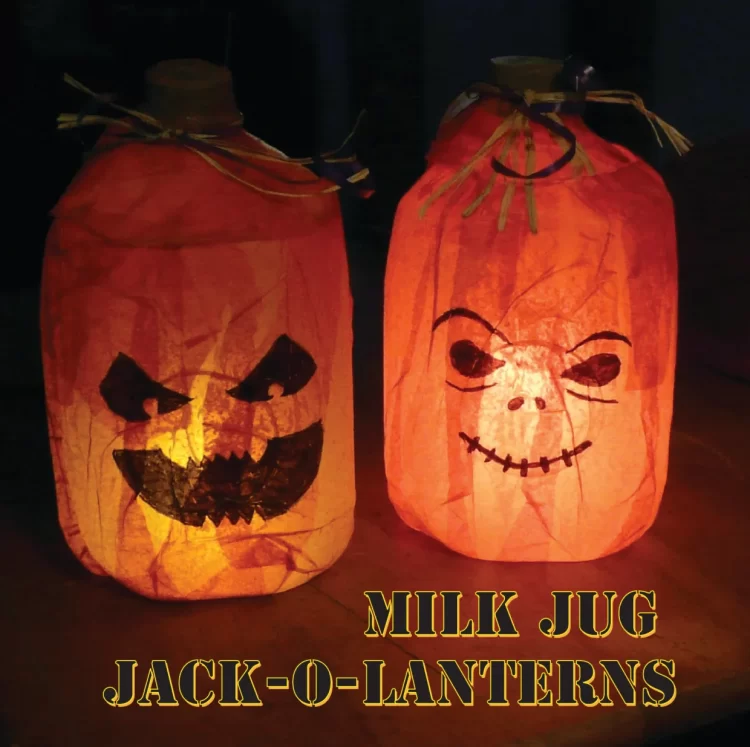 milk jug jack o lanterns lit up