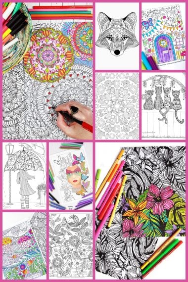 collage of 20+ free adult coloring pages