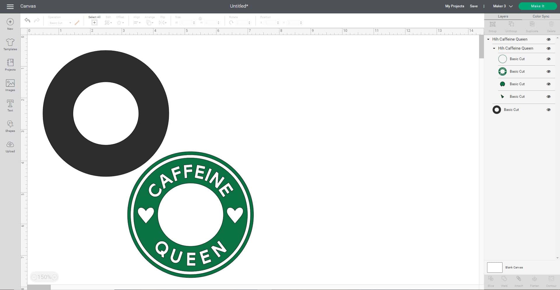 caffeine queen svg file on tumbler in design space