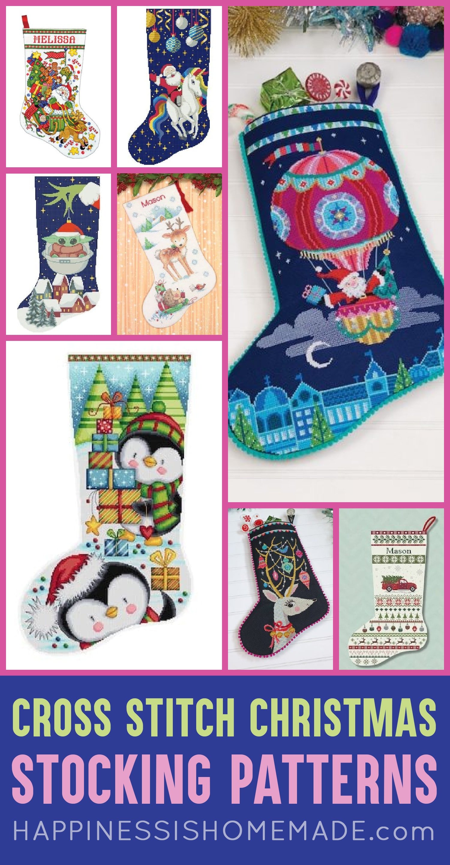 collage of cross stitch christmas patterns
