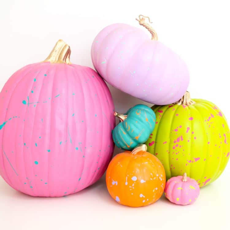 pretty neon splatter painted pumpkins