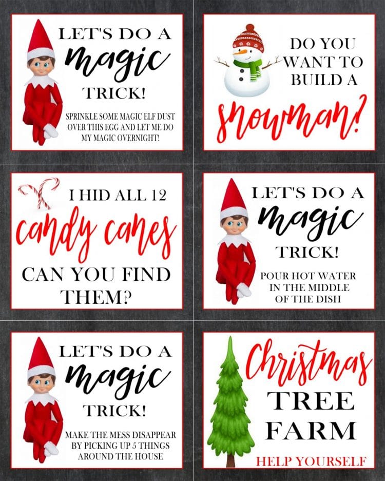 Printable elf on the shelf idea cards