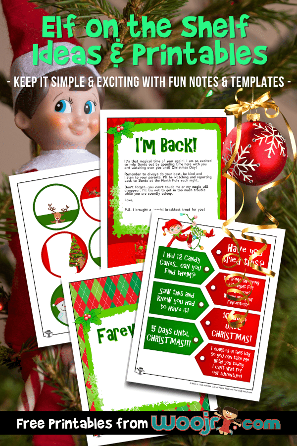 Elf on the shelf printable notes and tags in green and red