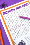free printable halloween word search game with word circled
