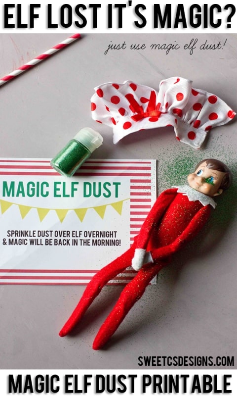 Magiic elf dust printable card with red and white boarder