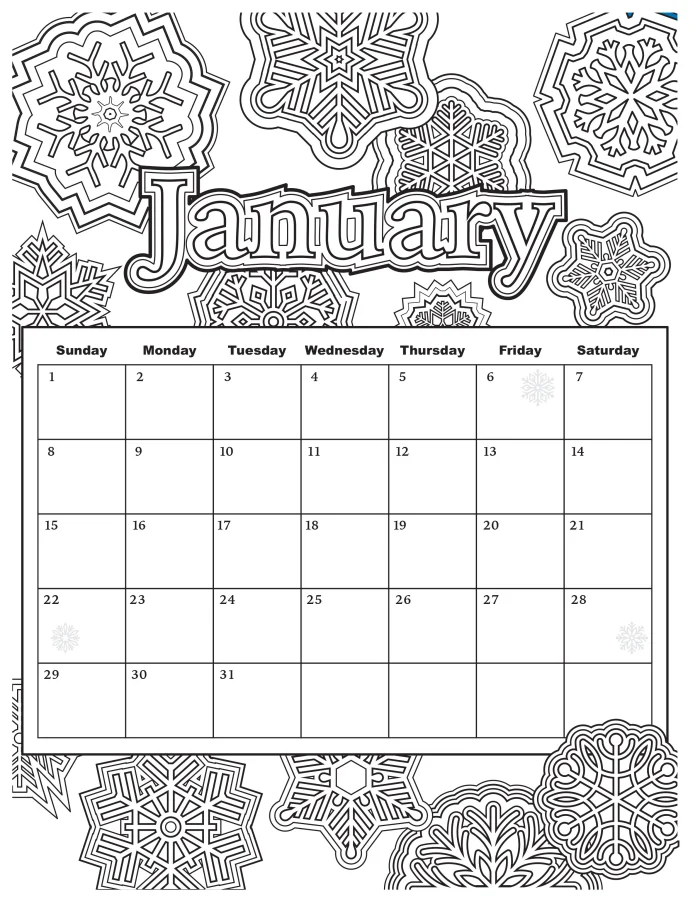 calendar coloring page for adults 