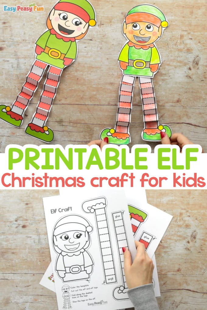 Printable elf christmas craft with bendable legs for coloring 