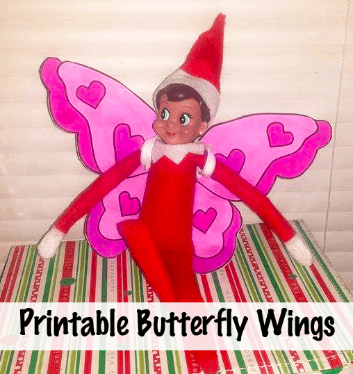 Pritnable pink butterfly wings with heart prop for elf on the shelf