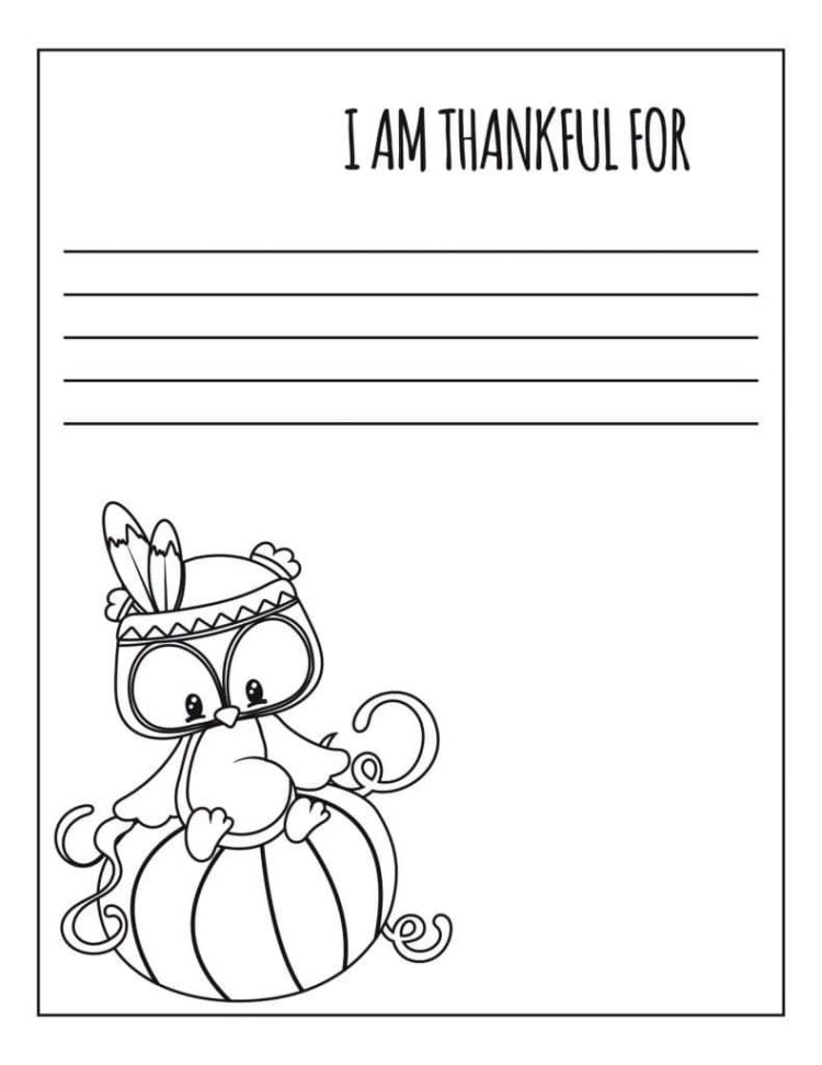 I'm thankful for: coloring page and writing prompt