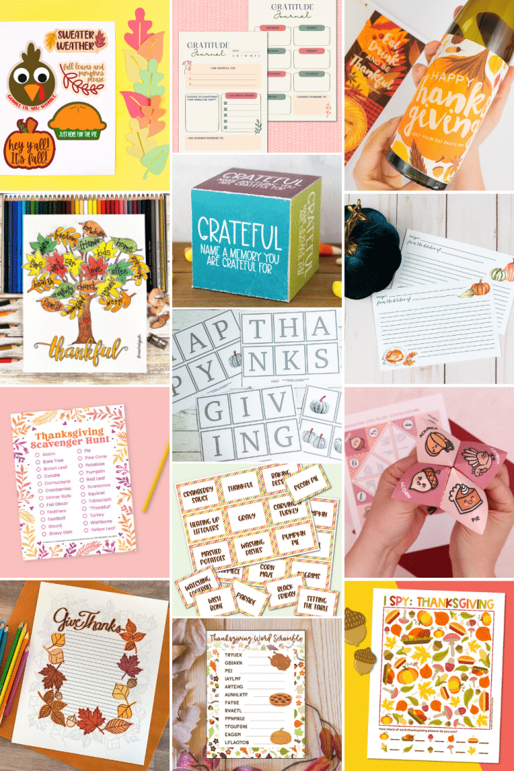 collage of thanksgiving printables 