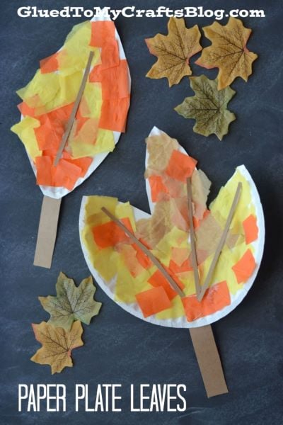 tissue paper and paper plate fall leaves craft