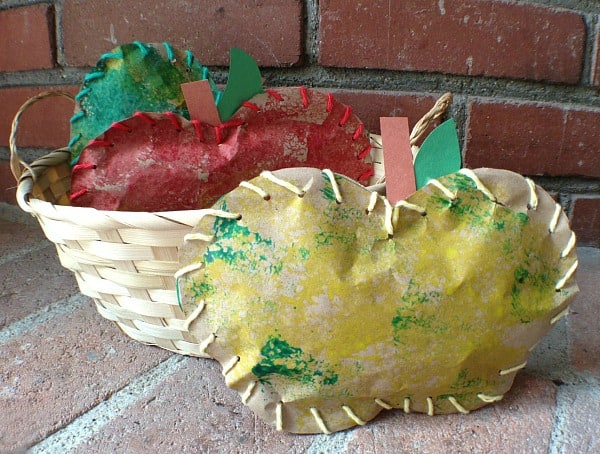 stuffed paper apples in basket