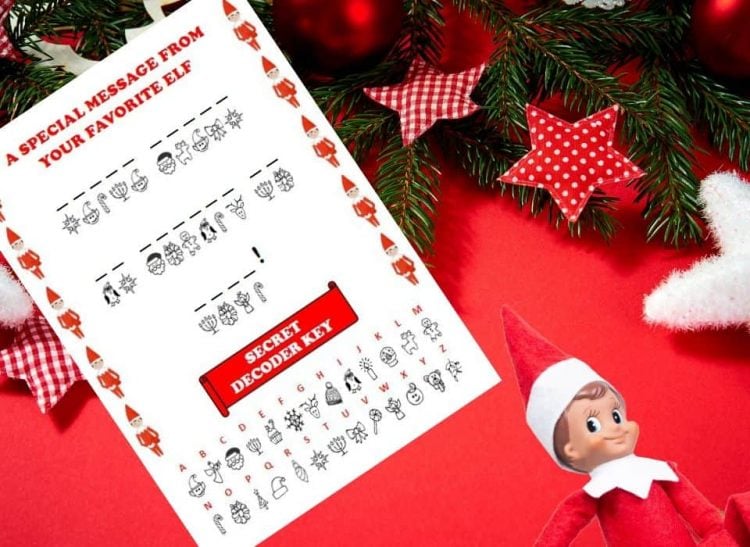 Elf on the Shelf activity sheet on red background