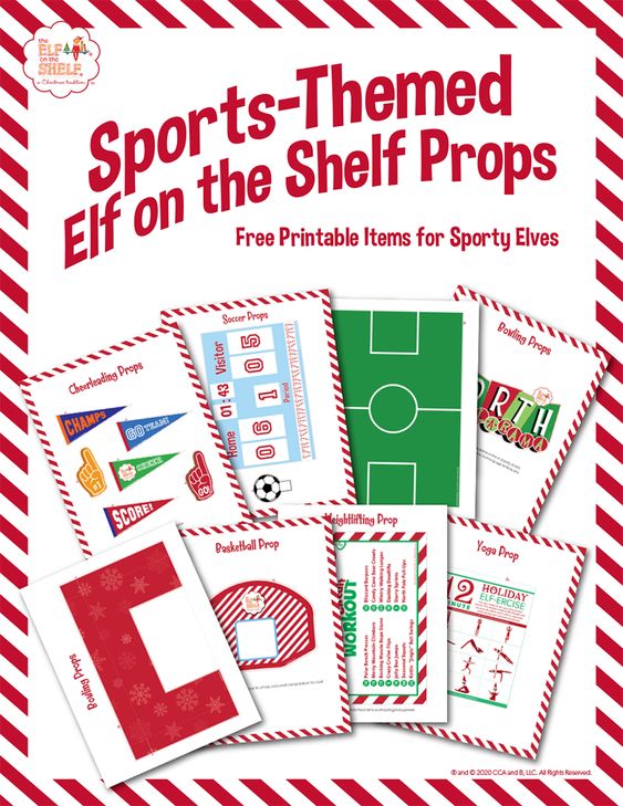 printable sports themed elf on the shelf props 