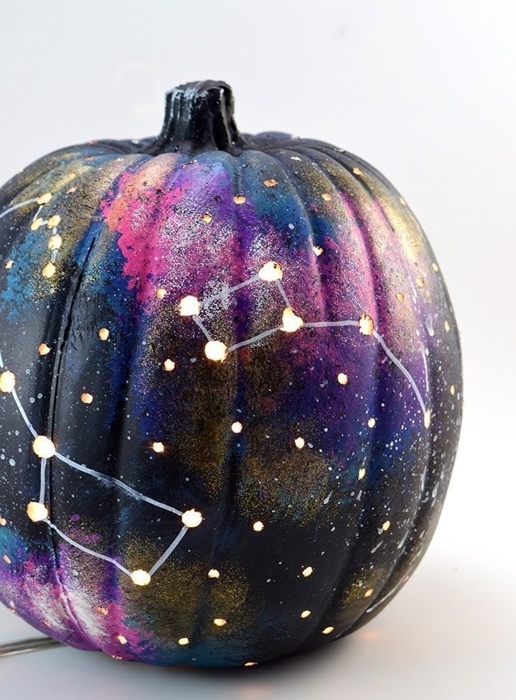 galaxy and constellation painted on pumpkin craft