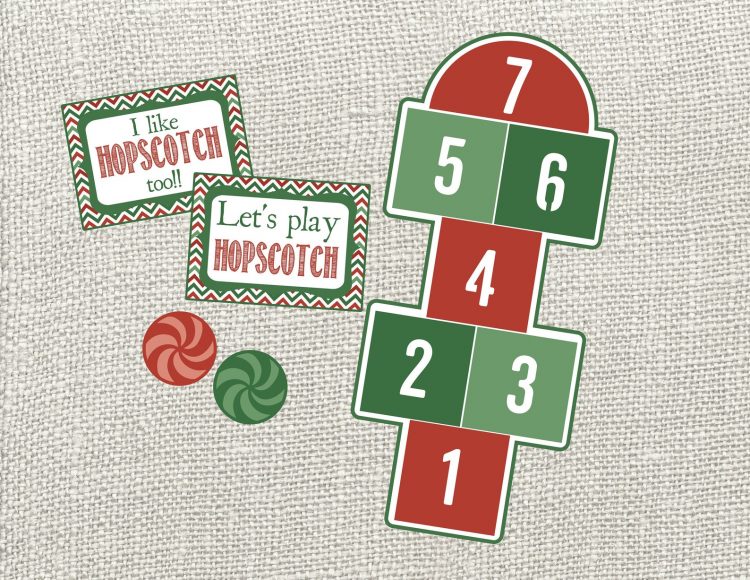 Red and green hopscotch printable prop for elf on the shelf