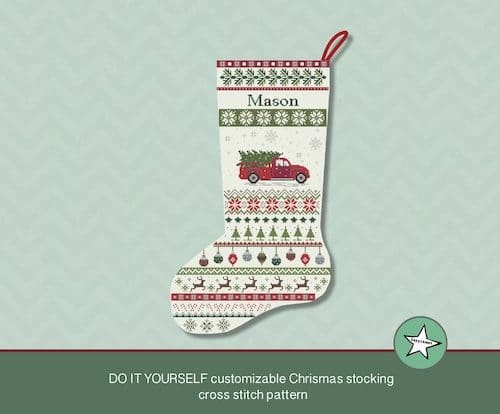 Santa's Truck Counted Cross Stitch Christmas Stocking Kit
