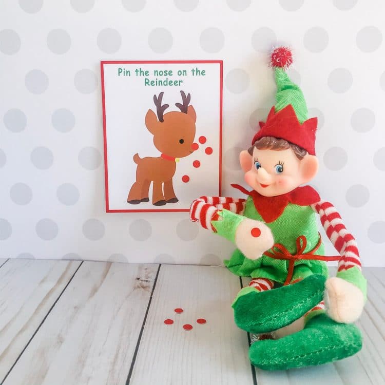 Mini elf pin the nose on the reindeer game prop for elf on the shelf