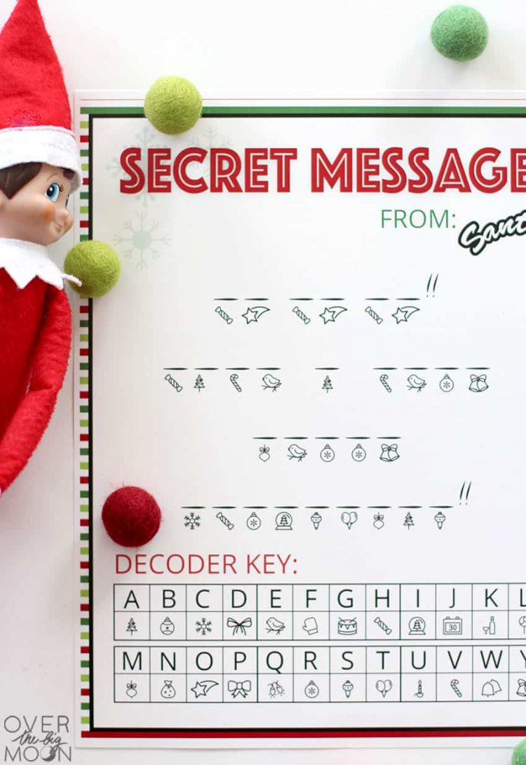 Secret message decoder printable graphic prop for elf on the shelf with green and red border