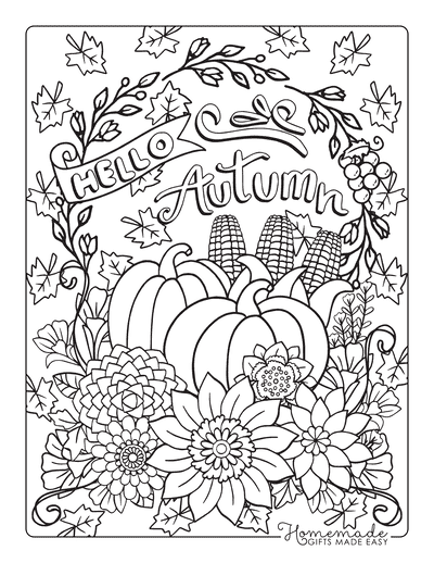 hello autumn thanksgiving coloring page