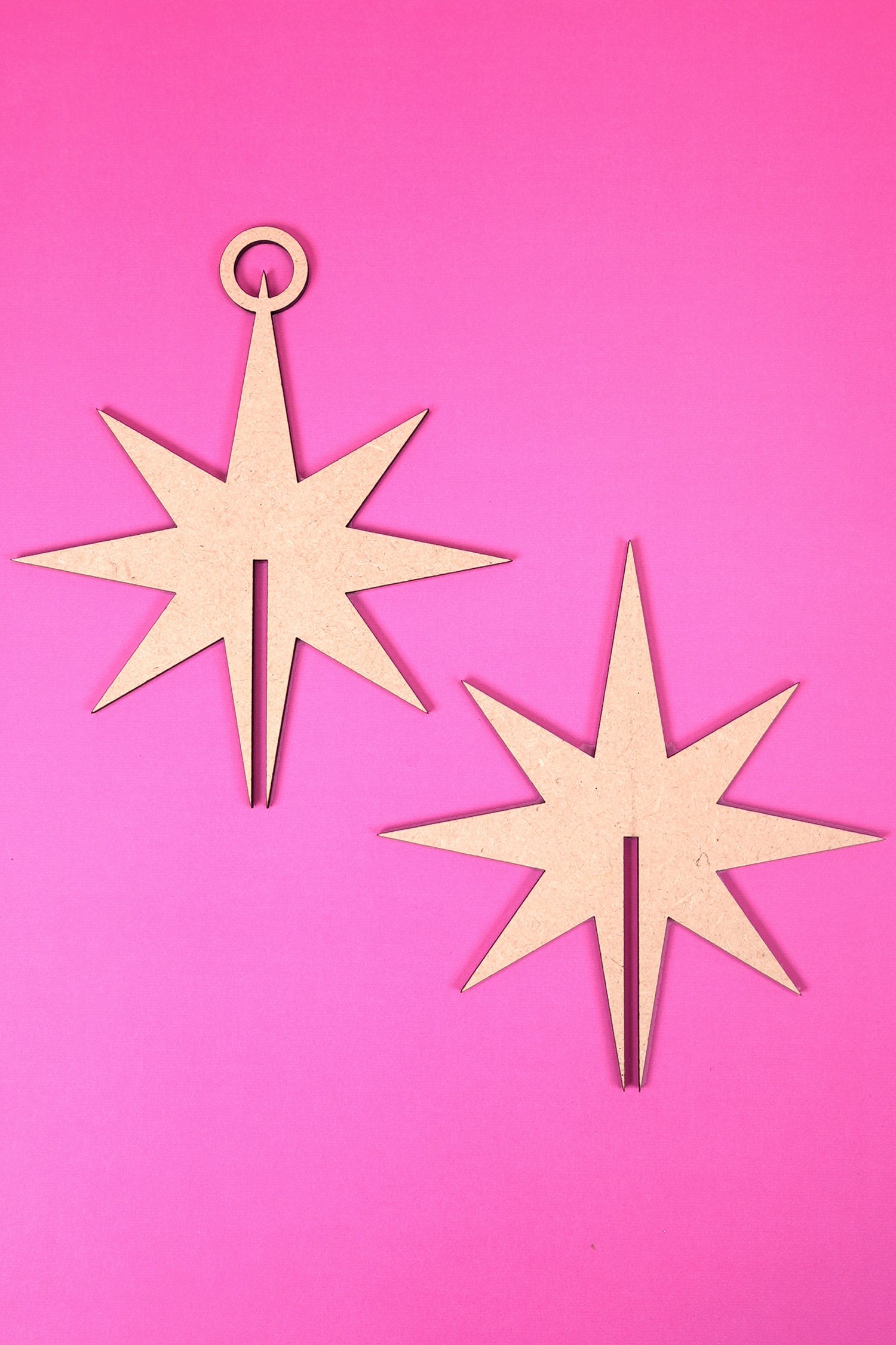 3d star ornaments cut out from MDF wood
