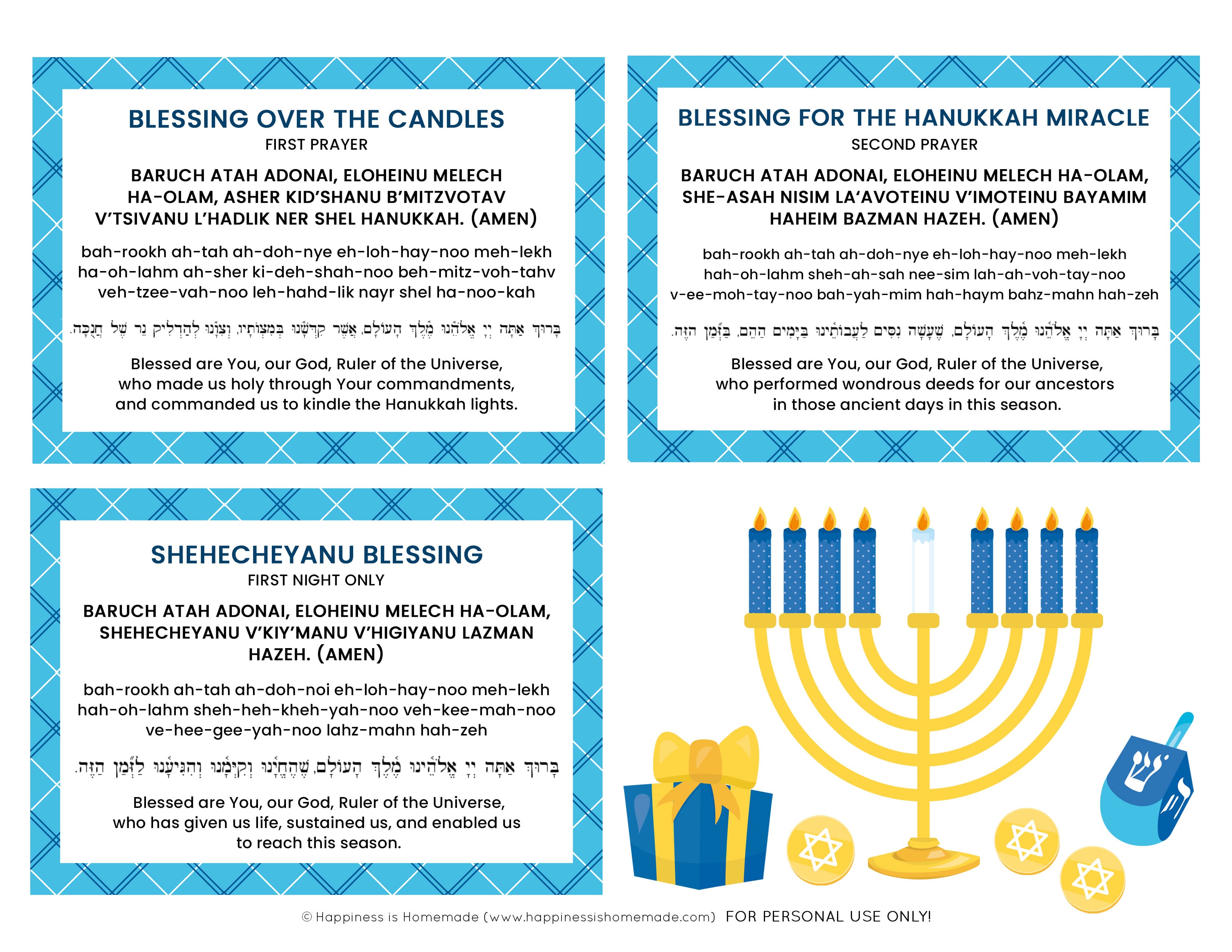 Hanukkah Blessings Printable Hanukkah Prayer Cards Happiness is Homemade