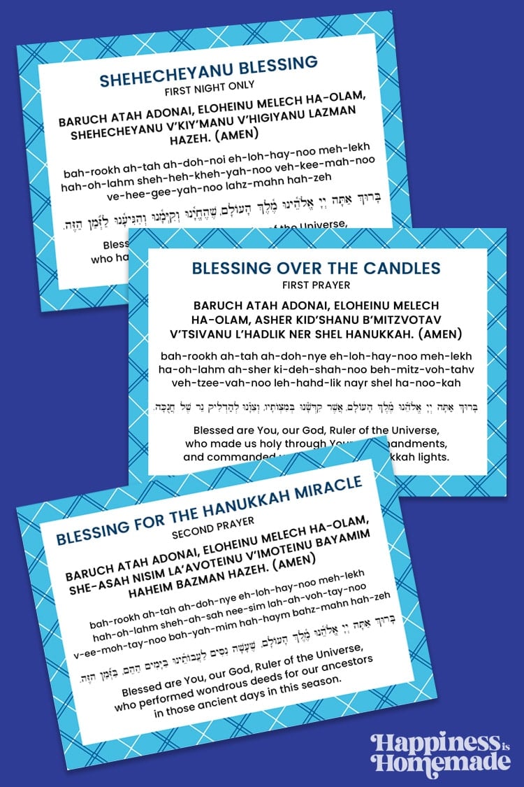 Hanukkah Blessings: Printable Hanukkah Prayer Cards