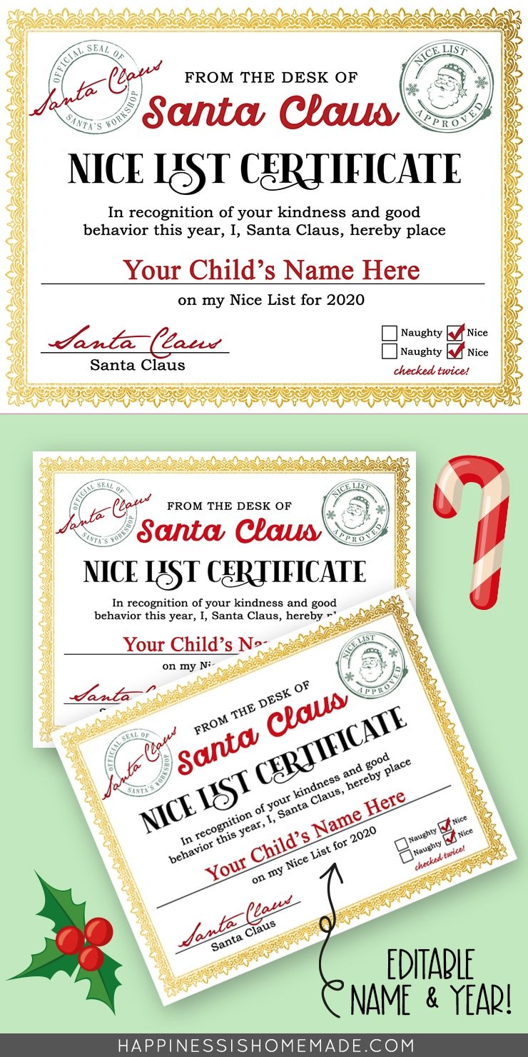 Free Printable Santa\'s Nice List Certificate