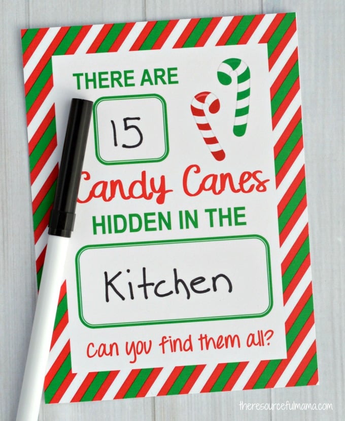candy cane hide and seek game board with pen