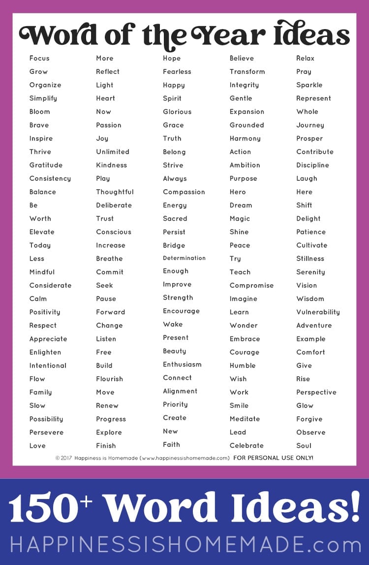 printable word of the year ideas one little word 