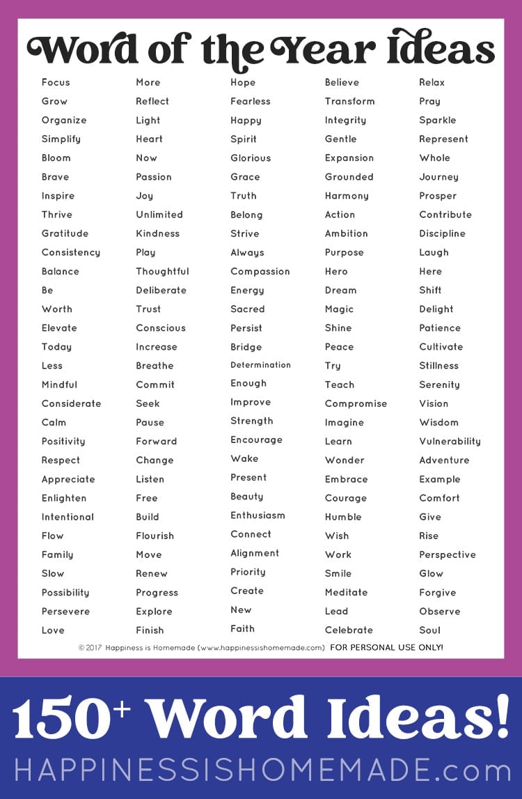 printable word of the year ideas one little word