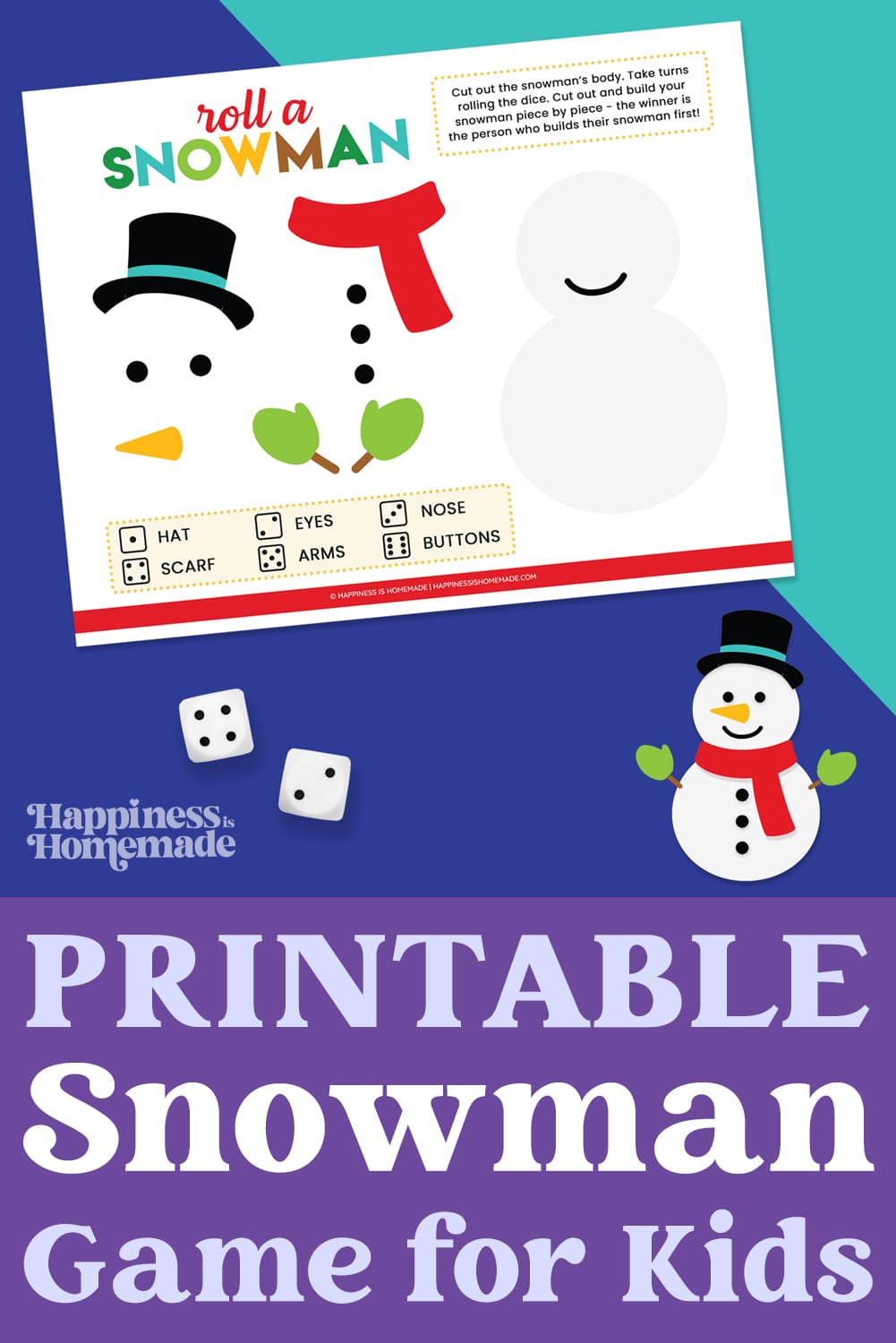 free printable roll a snowman game for kids