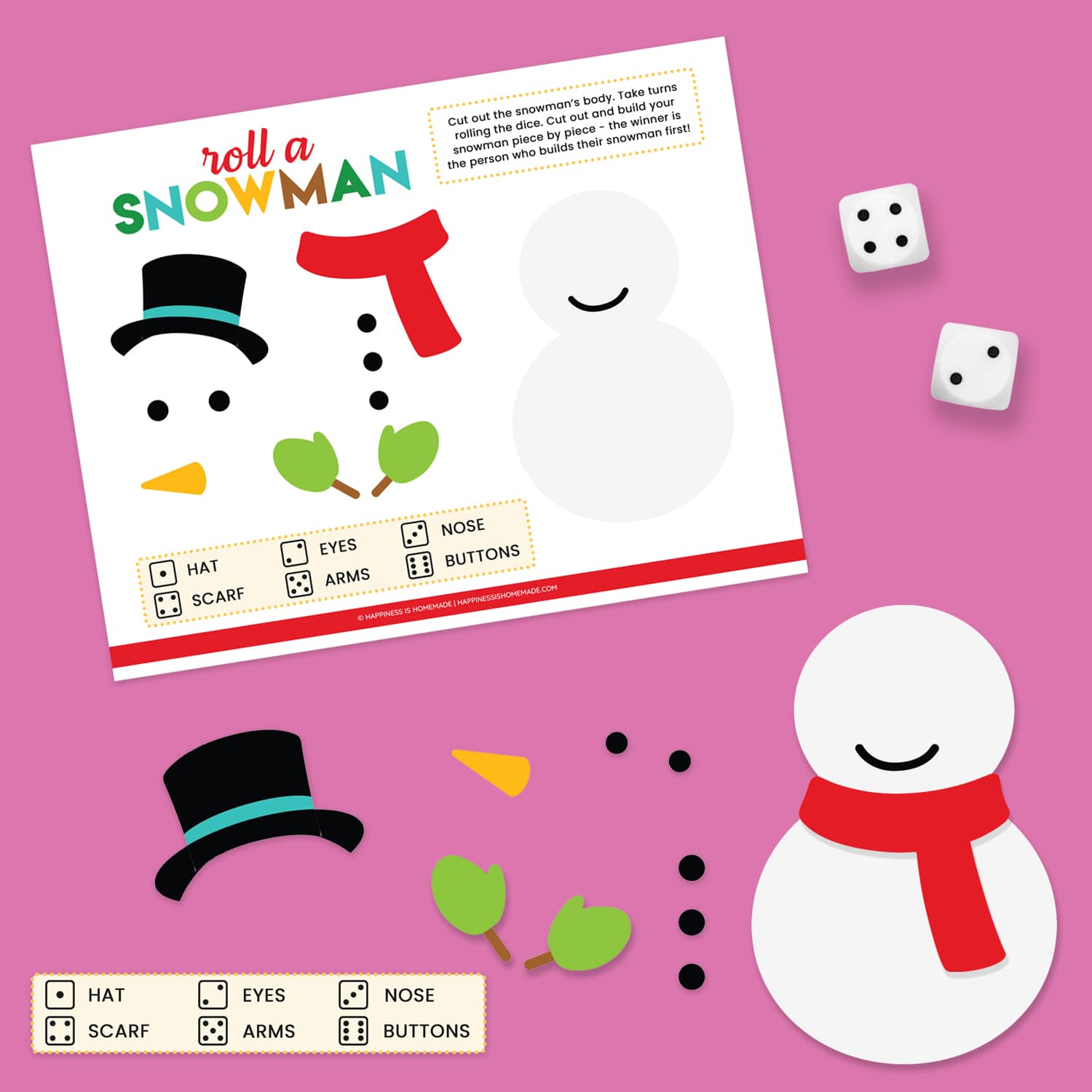 printable roll a snowman game